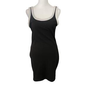 VICI Womens Large Bodycon Tank Dress Black Ribbed White Trim Casual Basic